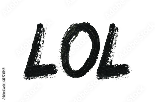 Lol in Pop Art Style. Hand made minimal text art om white backgound. Acrylic colors. Vector illustration