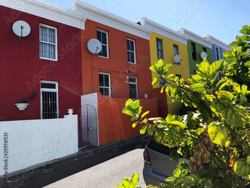 Multi-colored row of houses, Bo-Kaap, Cape Town, South Africa photo