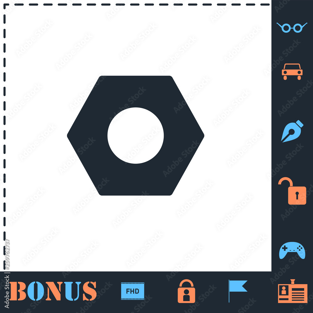 Hex nut icon flat Hex nut icon flat