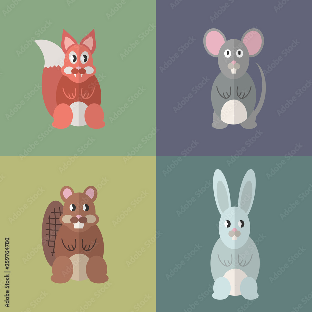 Fototapeta premium Flat design style animal avatar icon set. Vector illustration.