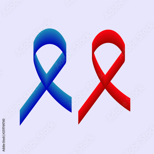 Blue and red ribbon on a gray background