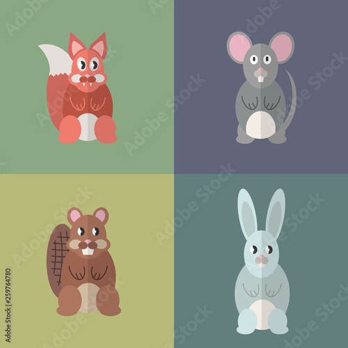 Flat design style animal avatar icon set. Vector illustration.