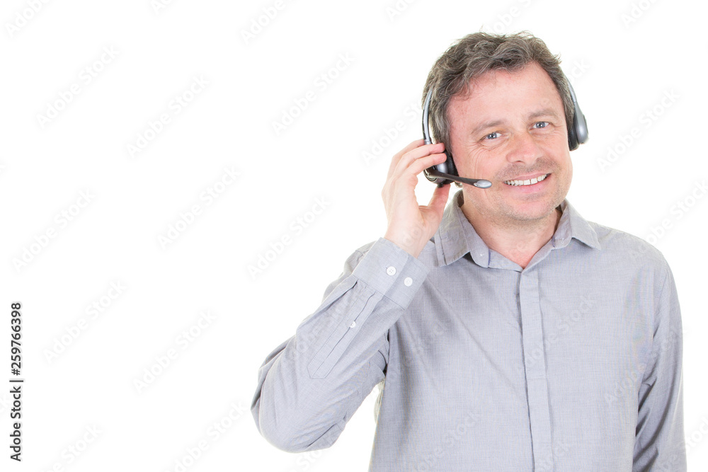 middle aged Man taking a tech support call middle aged Man taking a tech support call