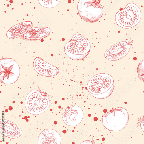 Vector seamless pattern with tomatoes vegetable textile print garden texture for backgrounds