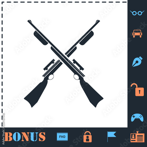 Crossed shotguns, hunting rifles icon flat