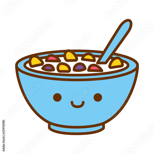 Cartoon Cute Cereal Bowl Icon Isolated On White Background