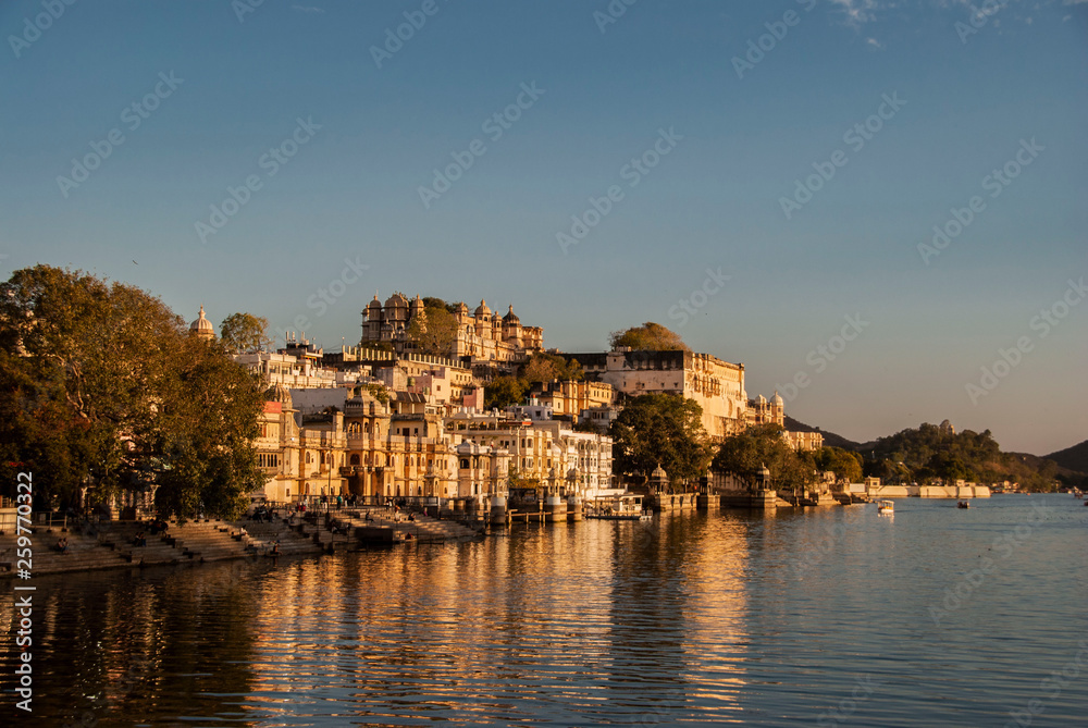 City Palace and Pichola lake in Udaipur, India, 