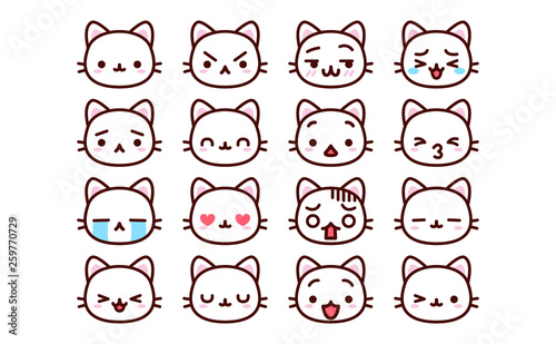 Set Of Cute Cartoon Cat Icons Isolated photo