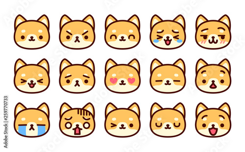Set Of Cute Cartoon Dog Icons Isolated
