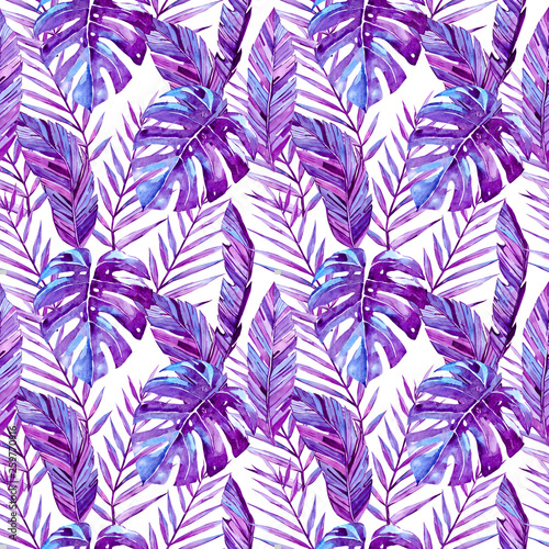 watercolor seamless pattern colorful tropical leaves