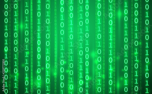Green digital background. Random binary code