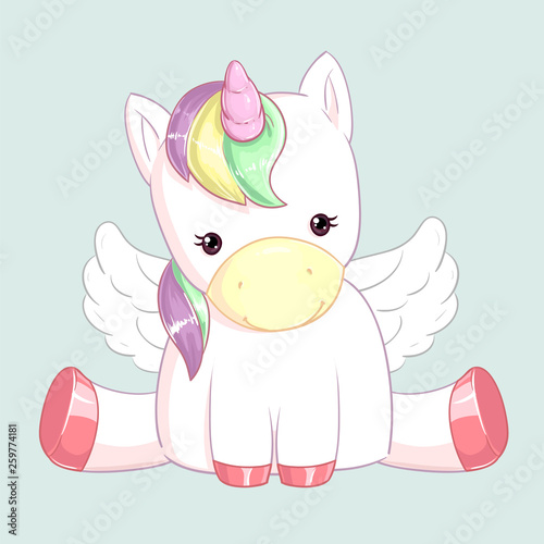 Cute rainbow unicorn with wings.