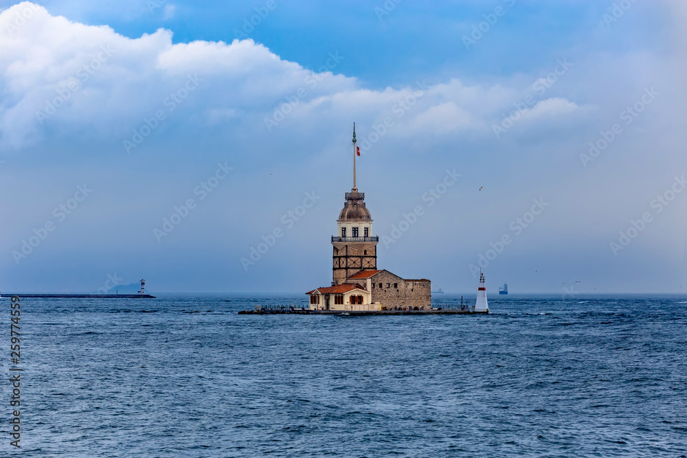 Maiden's Tower in Istanbul on cloudy day