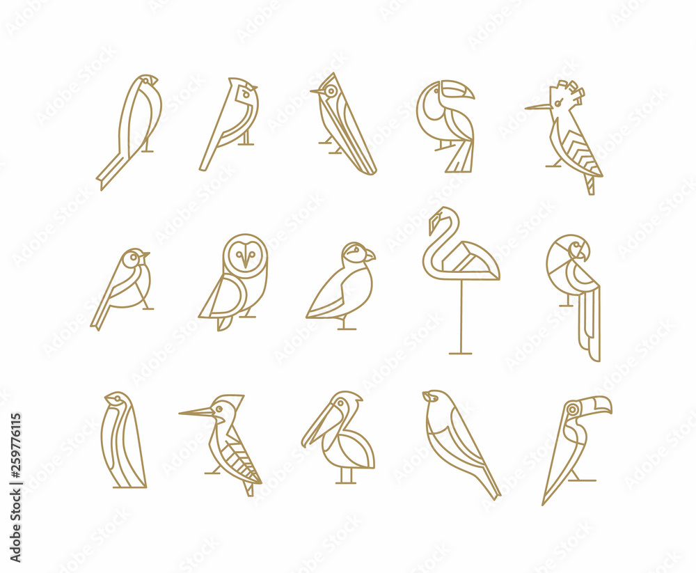 Birds art deco flat graphic