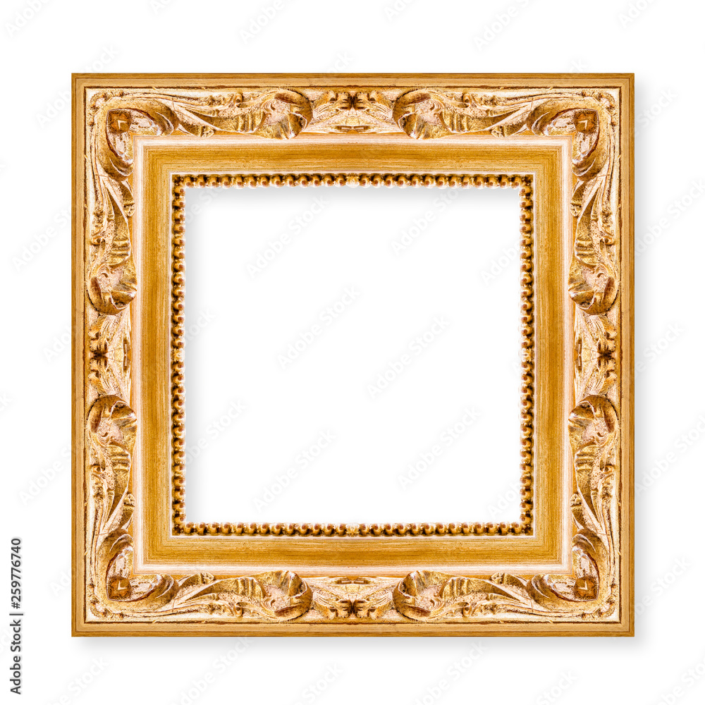 Old carved and golden wooden frame with central blank space Old carved and golden wooden frame with central blank space