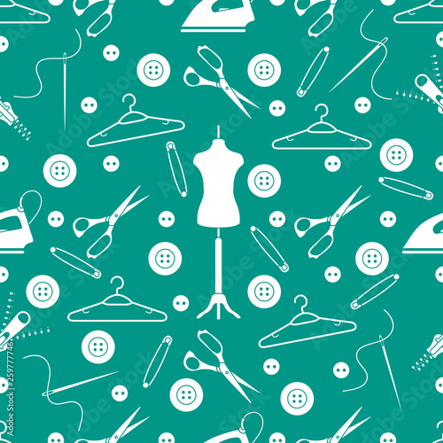 Pattern with tools and accessories for sewing.