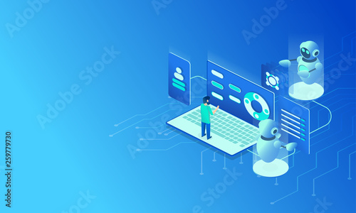 Infographic template for report design. Financial analytic company landing page. Business isometric concept. Financial statistics. Business technology background. 3d vector illustration. Presentation