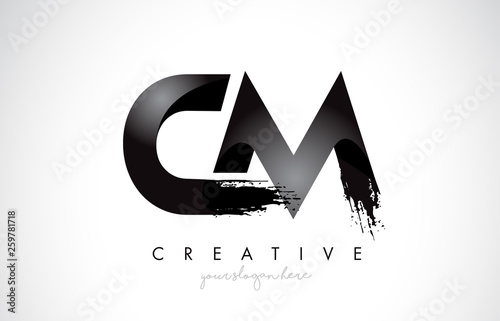CM Letter Design with Brush Stroke and Modern 3D Look.