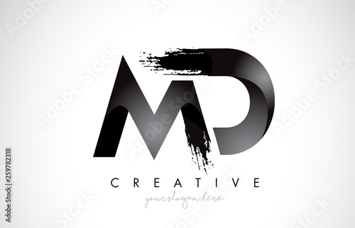 MD Letter Design with Brush Stroke and Modern 3D Look. photo