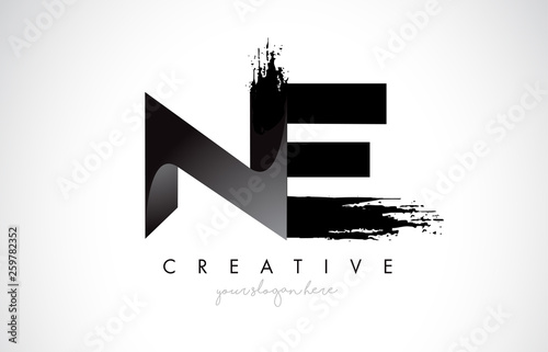 NE Letter Design with Brush Stroke and Modern 3D Look.