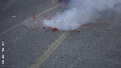 firecrackers in the streets of hua hin in thailand