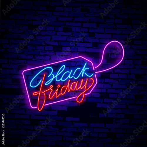 Black Friday Sale neon sign vector. Black Friday Sale Design template neon sign, light banner, neon signboard, nightly bright advertising, light inscription. Vector illustration