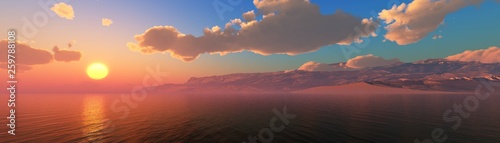 Εκτύπωση καμβά Panorama of the sea sunset, sea and mountains