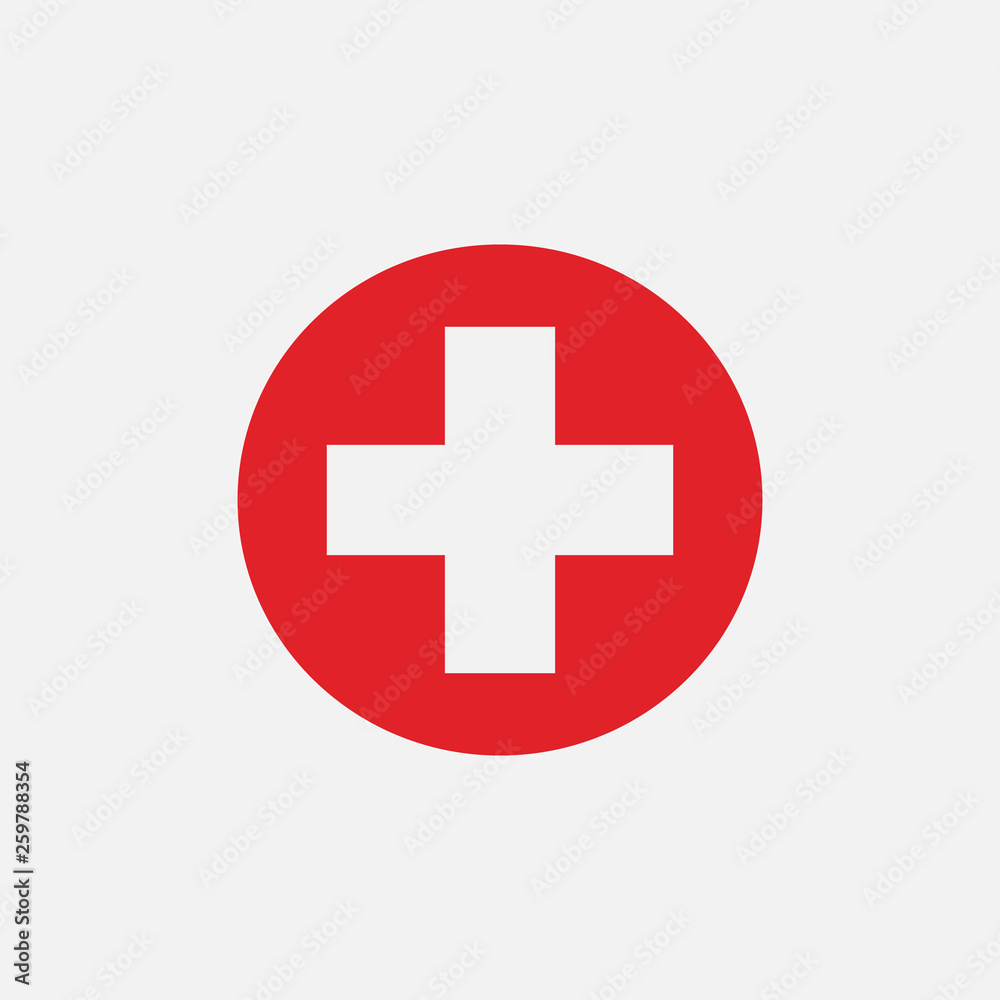 Red cross icon isolated on white background. Vector illustration. Red cross icon isolated on white background. Vector illustration.