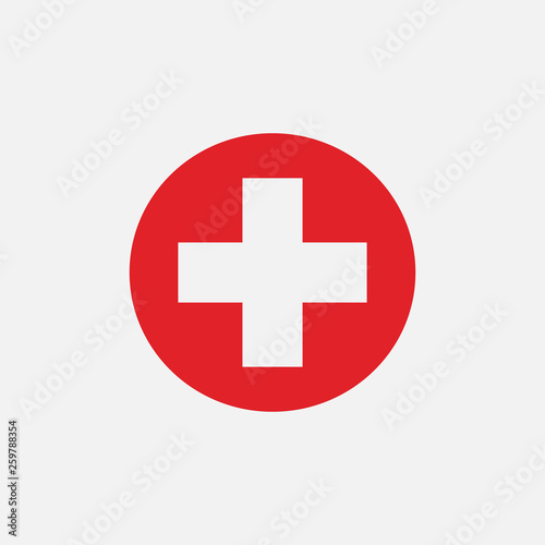 Red cross icon isolated on white background. Vector illustration.