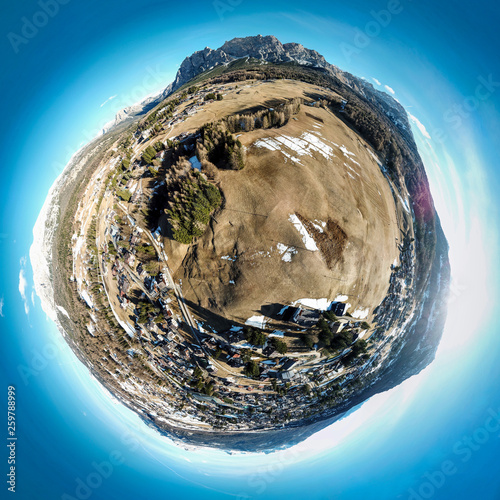 Tiny planet of famous ski resort Cortina d'Ampezzo, Dolomites, Italy