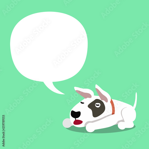 Cartoon character bull terrier dog with white speech bubble for design.