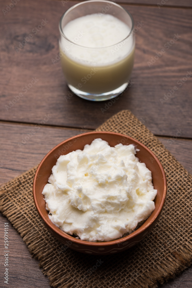 Homemade white Butter or Makhan/Makkhan in Hindi, served in a bowl. selective focus Homemade white Butter or Makhan/Makkhan in Hindi, served in a bowl. selective focus