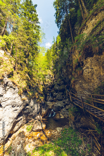 Mixnitz waterfall path along mountain stream. Tourist spot. Travel destination