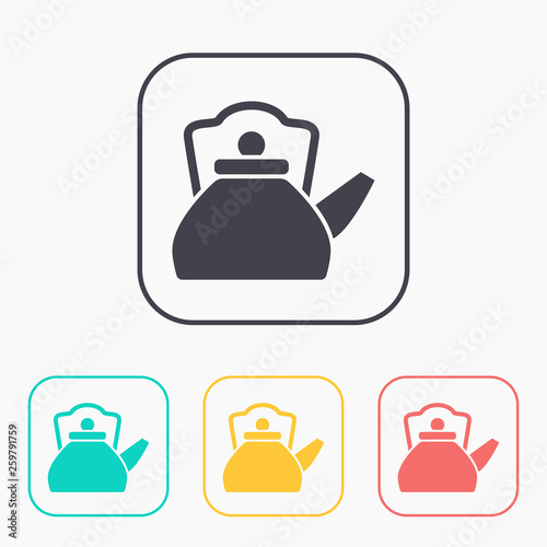 Hot kettle illustration. Kitchen vector color icon set