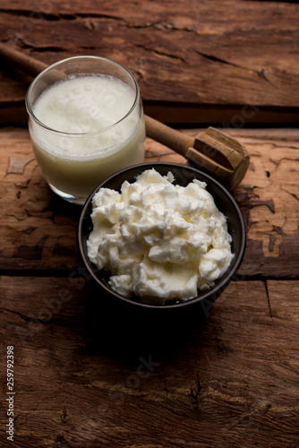 Homemade white Butter or Makhan/Makkhan in Hindi, served in a bowl. selective focus