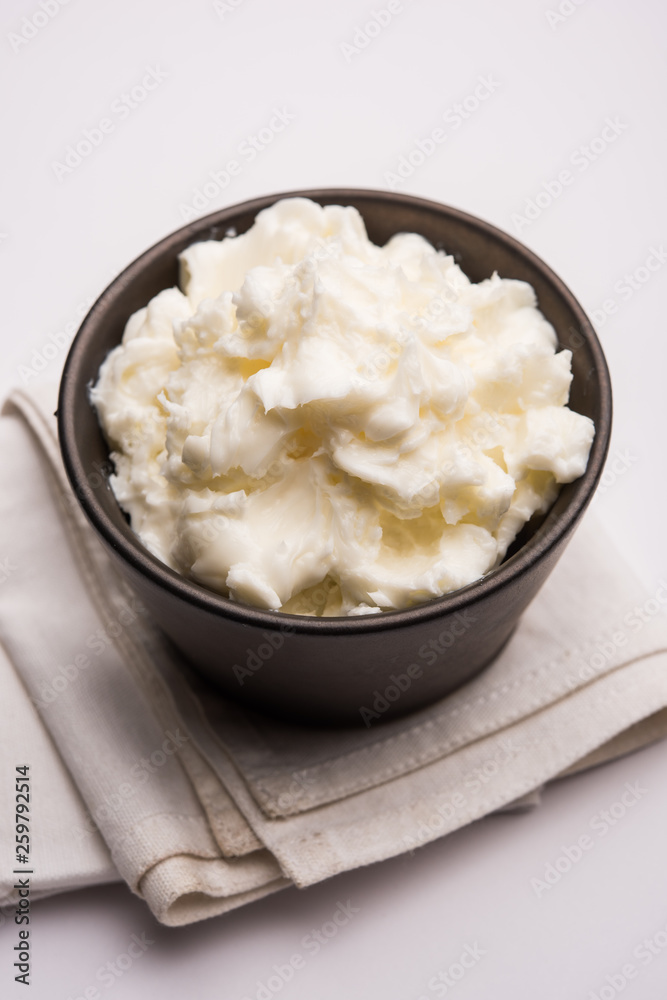 Homemade white Butter or Makhan/Makkhan in Hindi, served in a bowl. selective focus