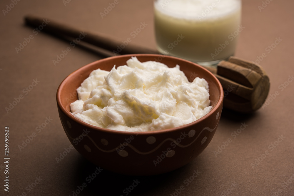 Homemade white Butter or Makhan/Makkhan in Hindi, served in a bowl. selective focus Homemade white Butter or Makhan/Makkhan in Hindi, served in a bowl. selective focus