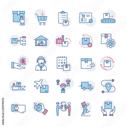 Fast delivery logistic icons big set in flat style.