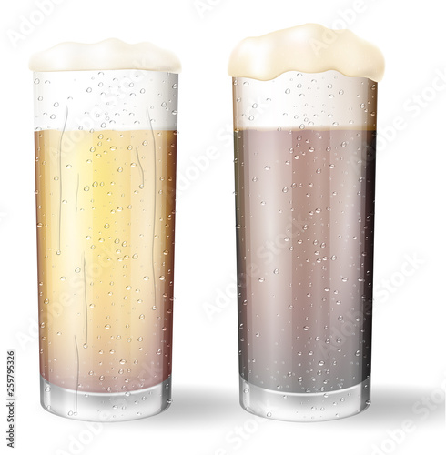 Beer glasses with water drops. 