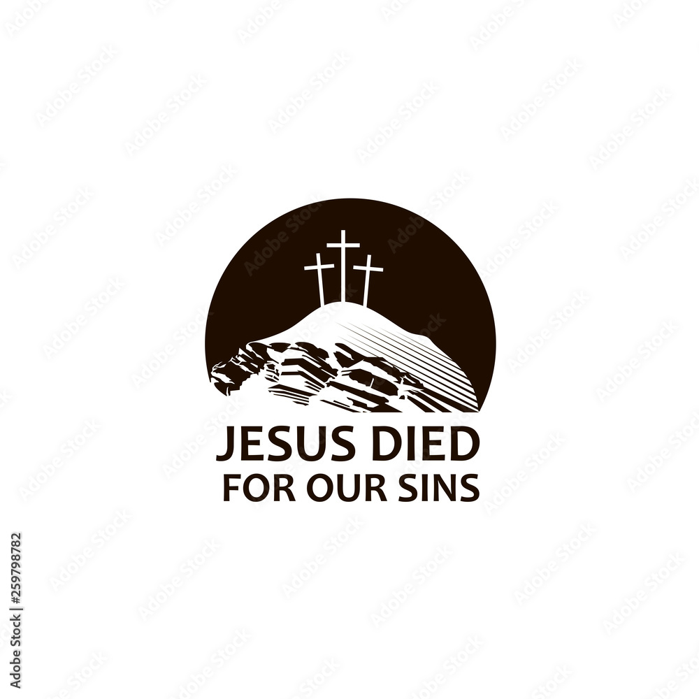 black icon of jesus golgotha hill with crosses isolated on white background 