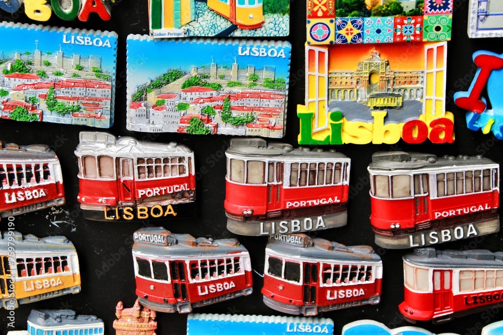 Colorful magnet souvenirs of Lisbon city