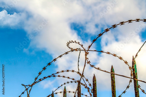 Metal barbed wire against the sky