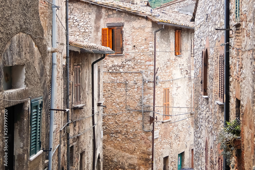 Narni, Italy. Beautiful old street in historic center of ancient hilltown Narni