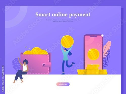 Online money transfer illustration vector illustration concept e payment, digital wallet, flat character get reward,   can use for, landing page, template, ui, web, homepage, poster, banner, flyer