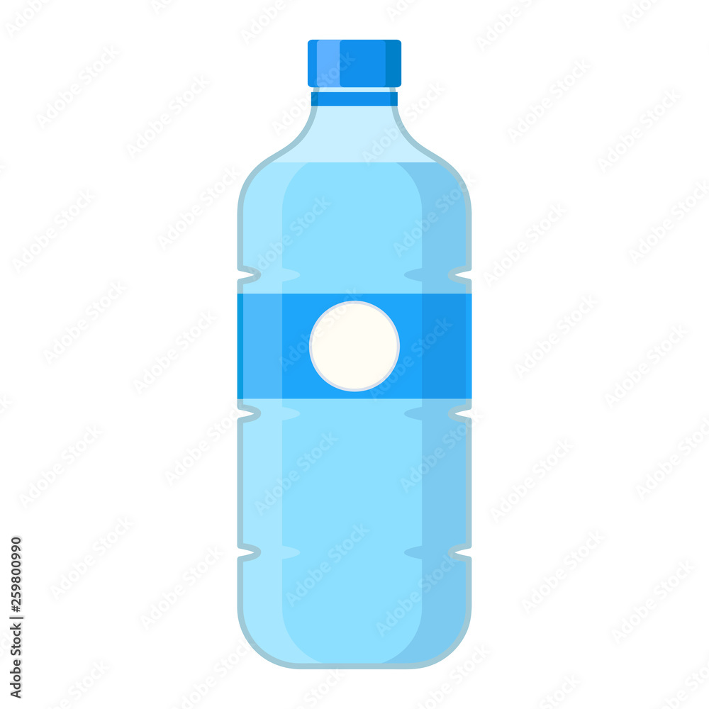 Bottle of clear water in cartoon flat style on white, stock vector illustration Bottle of clear water in cartoon flat style on white, stock vector illustration