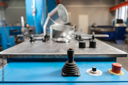 Control panel, buttons and joystick. the production of ventilation and gutters. Tool and bending equipment for sheet metal. manufacture or a demonstration stand in the store