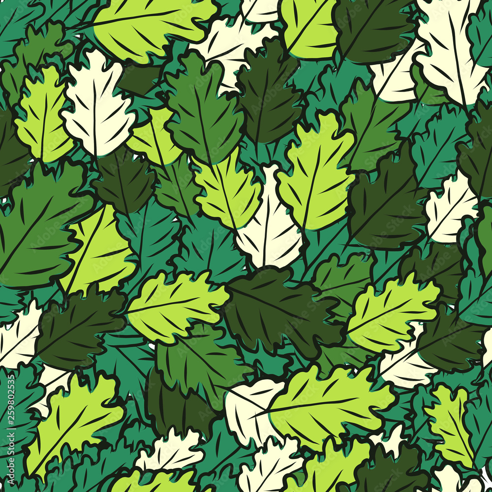 seamless pattern with green oak leaves