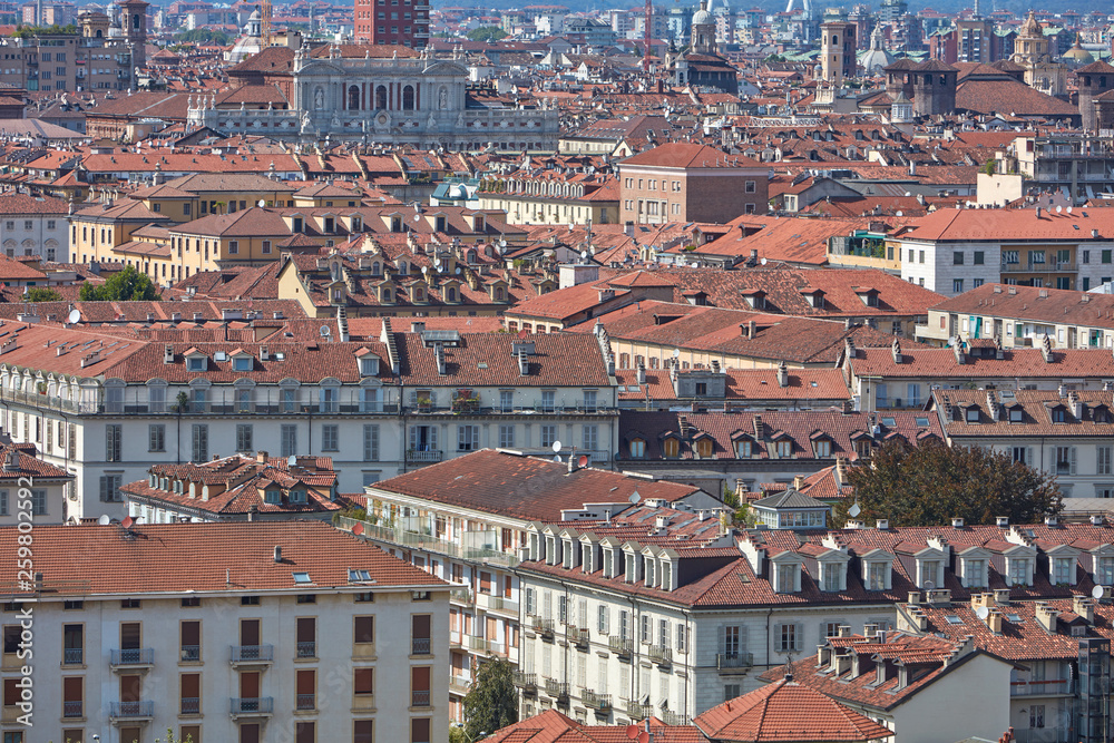 Italian city rooftops and buildings texture background view in a sunny summer day