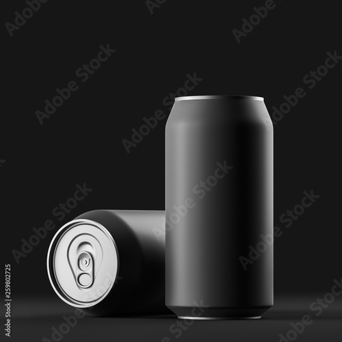 Blank beer, cola, soda aluminium black can mockup on background. With place for your design and branding.