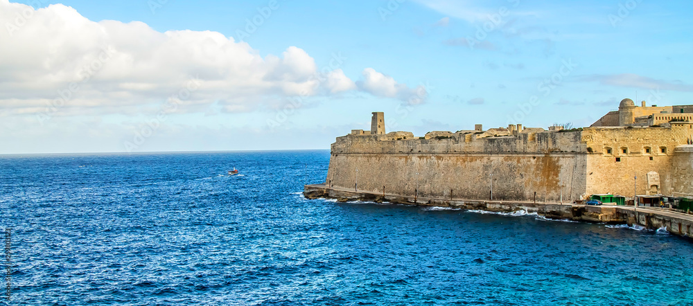 Ancient stone fortress on the seashore-sea landscape